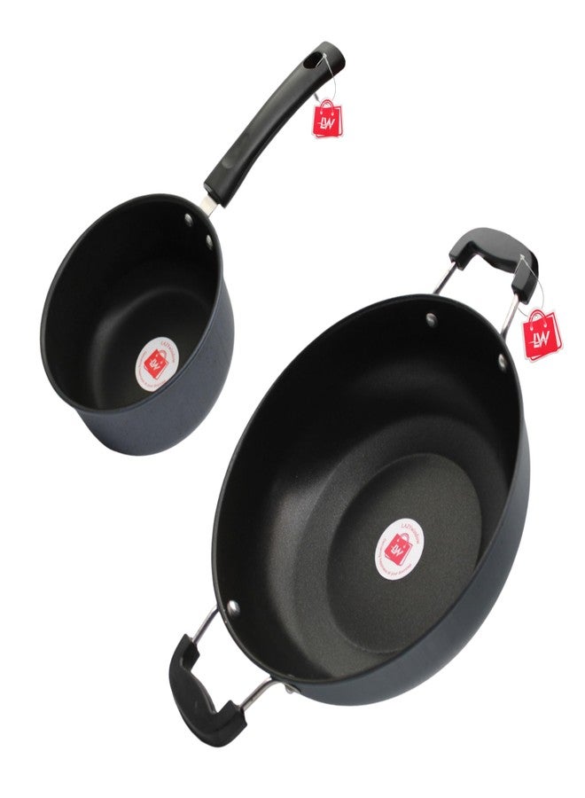 LAZYwindow Nonstick Sauce Pan and Kadhai Set, Grey Base, 2-Piece Combo Pack - Image 1